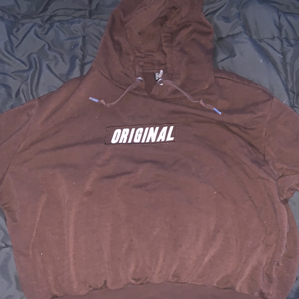 Brown Cropped Hoodie with Drawstrings